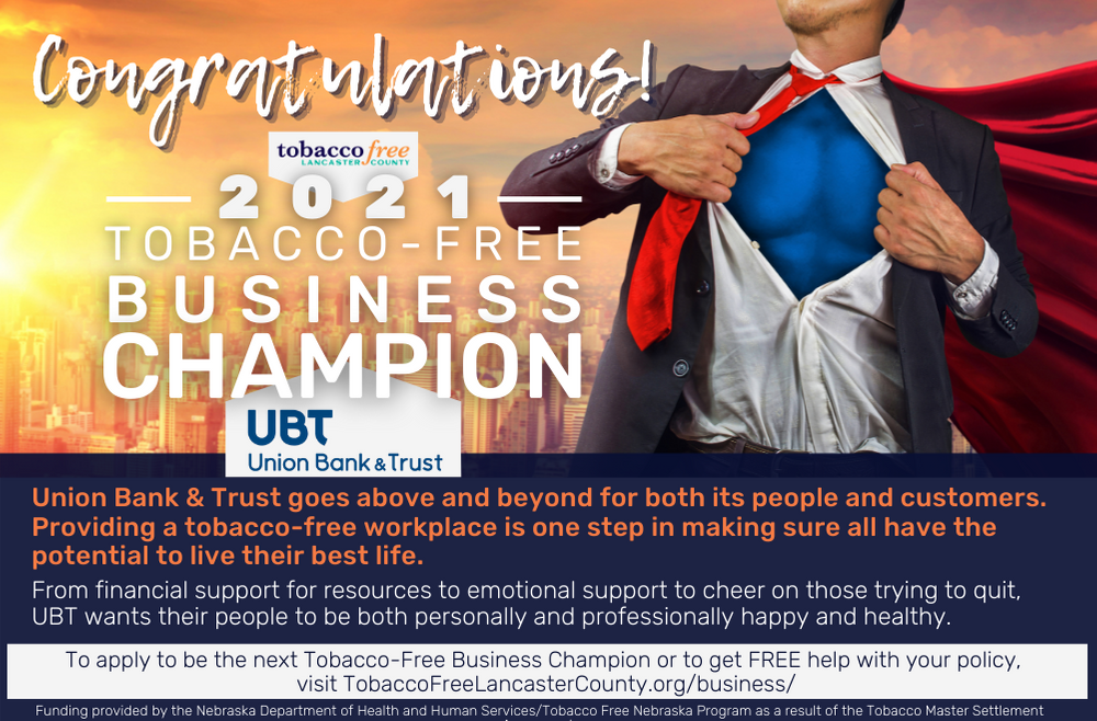 Union Bank & Trust named TFLC 2021 Tobacco-Free Business Champion